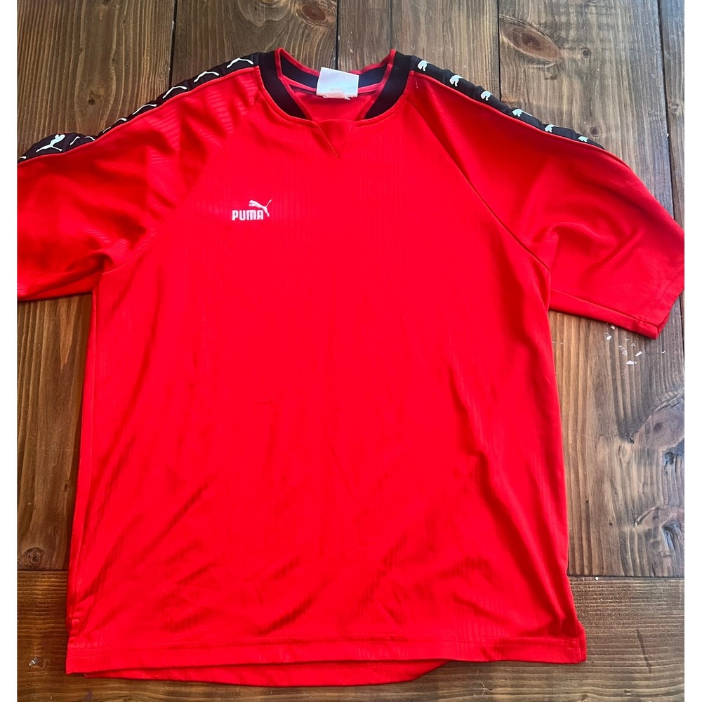 Puma Mens Soccer Jersey Red Black White Logo Tape XL Short Sleeve Athletic Shirt